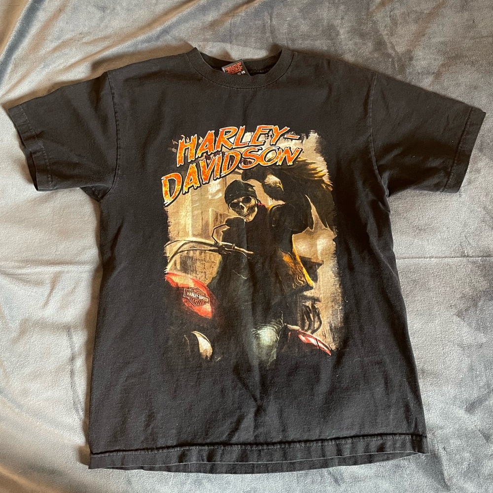 Harley-Davidson Black Short Sleeve Tee with Orange and Red Graphic